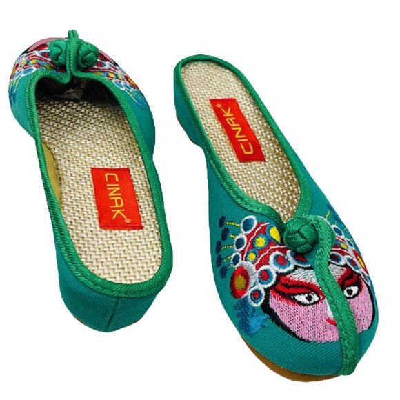 Backless Artistic Stitching Embroidered Owl Ethnic Slip-on Boho Flat Slippers - Picture 4 of 6